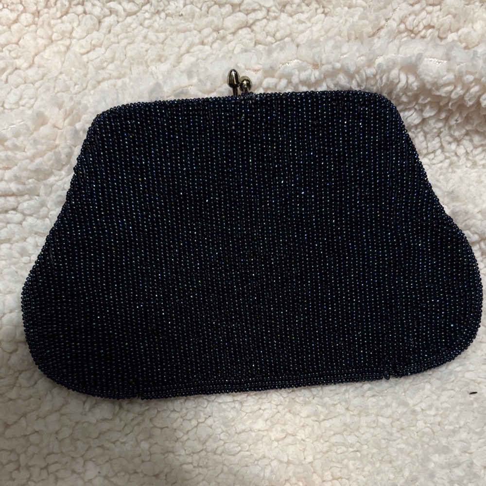 Chic Blue Beaded Evening Clutch